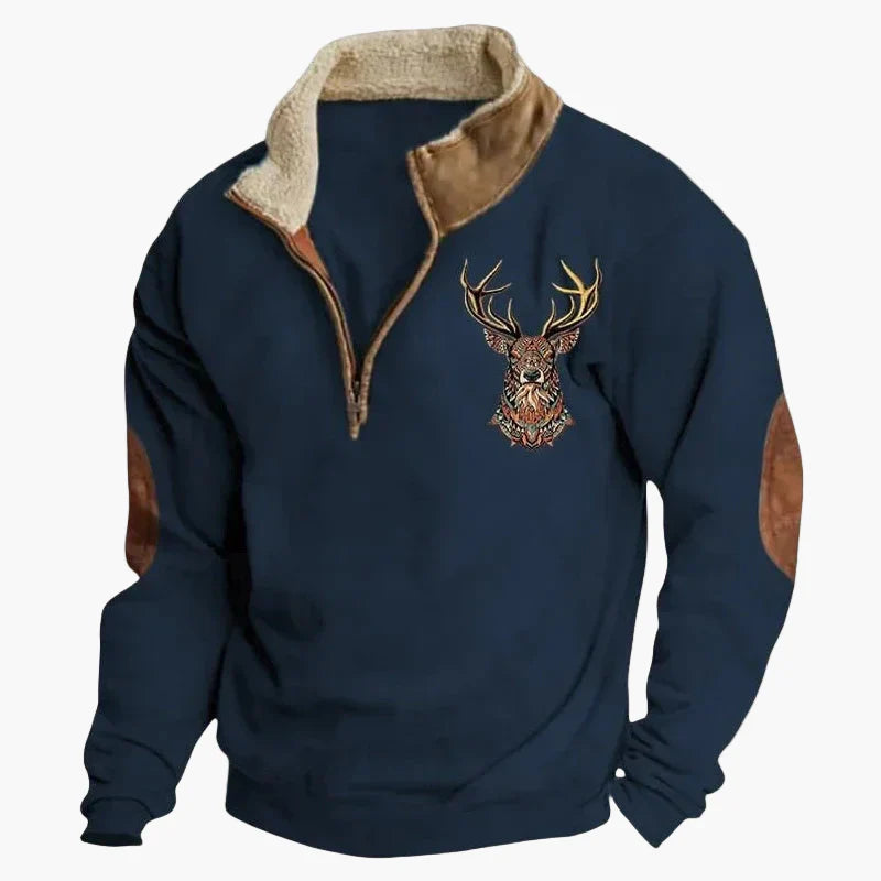 EB | Western Style Pullover mit Azteken-Muster und Longhorn-Motiv - Bequemer Freizeit-Sweater für Outdoor & Alltag
