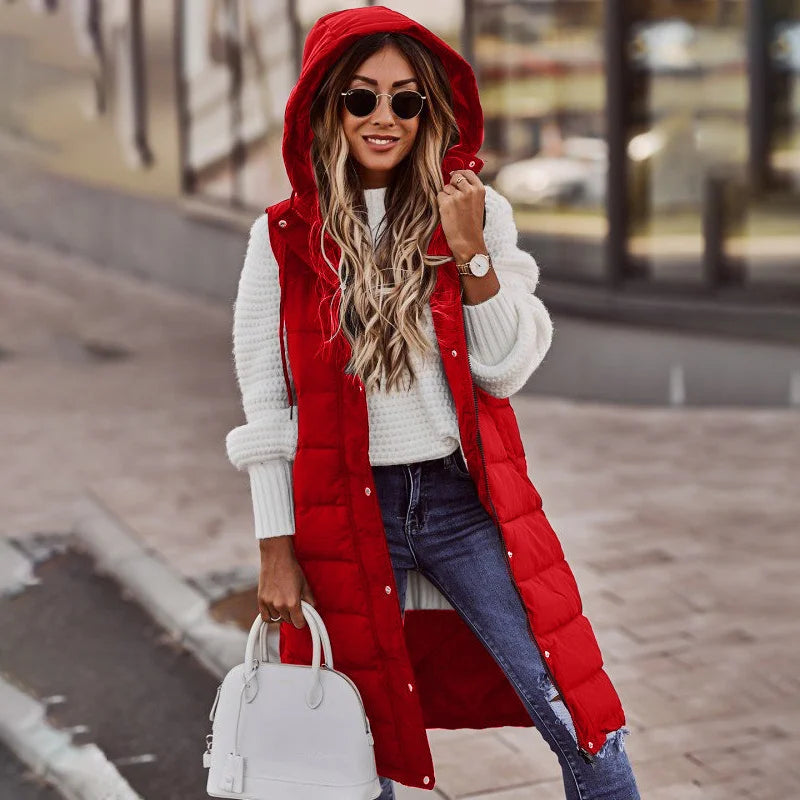 EB | Lange Pufferweste mit Kapuze Polyester Warm, Trendy
