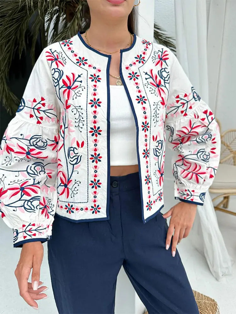 EB | Floral Print Ethnischer Stil Eleganter Cardigan