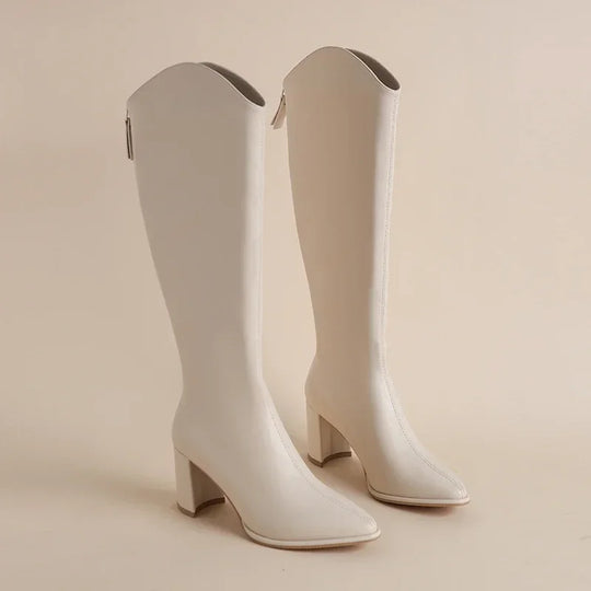 EB | Kniehohe Stiefel mit Dicken Hohen Absätzen