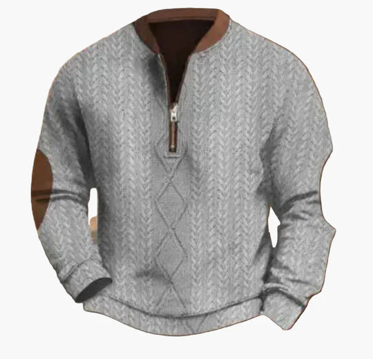 EB | Halbzipper Pullover - Modischer Strick-Look für Herbst und Winter, Warmes Sweatshirt mit Stehkragen und Ellbogen-Patches, Freizeit & Alltag