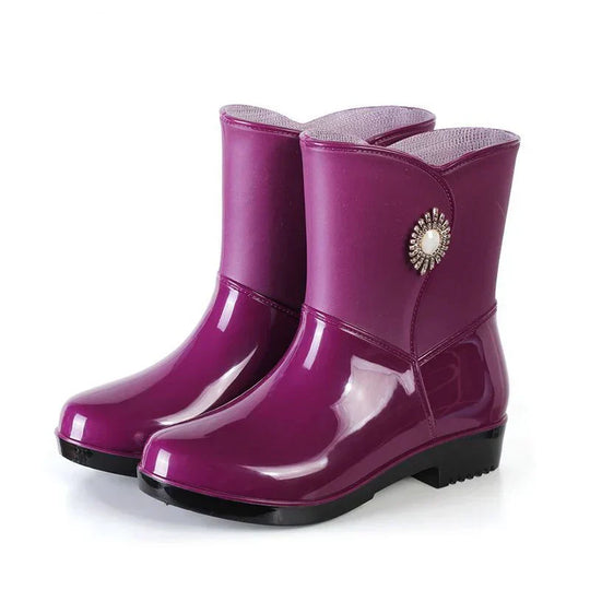 EB | Damengummistiefel mit floralem Detail & profilierten Sohlen