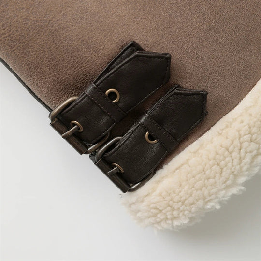 EB | Klassische Lederweste mit Plüschfutter Polyester/leder Vintage, Warm