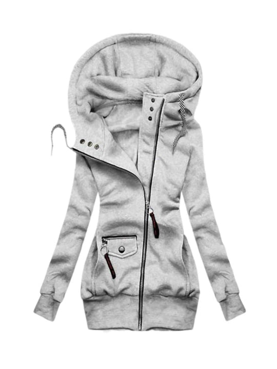 EB | Mode Schlauer Mantel mit Kapuze - Langarm Kordelzug Jacke Reißverschluss Oberbekleidung