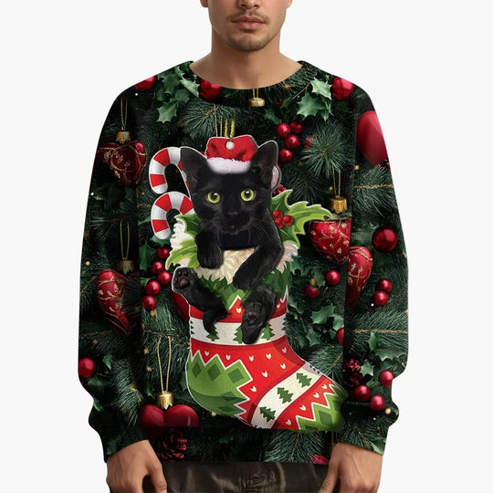 EB | Weihnachtspullover mit Katzenmotiv und Festlichem Design - Lustiger Weihnachtssweater für Weihnachten und Winter