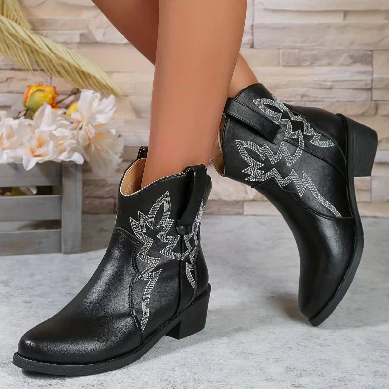 EB - PU niedriger Absatz rutschfeste Damen Cowboystiefel