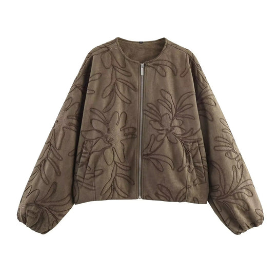 EB | Bomberjacke mit Wildlederstruktur und Stickerei