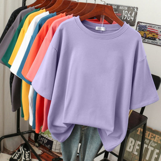 EB | Oversized Baumwoll-Basic-T-Shirt für Damen