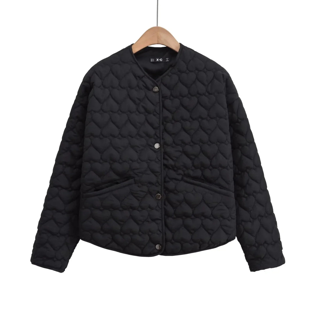 EB | Damen Steppjacke mit Herzen – Leichter Puffer mit Druckknöpfen