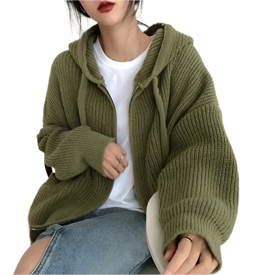 EB | Oversized Strick Damenpullover mit Reißverschluss