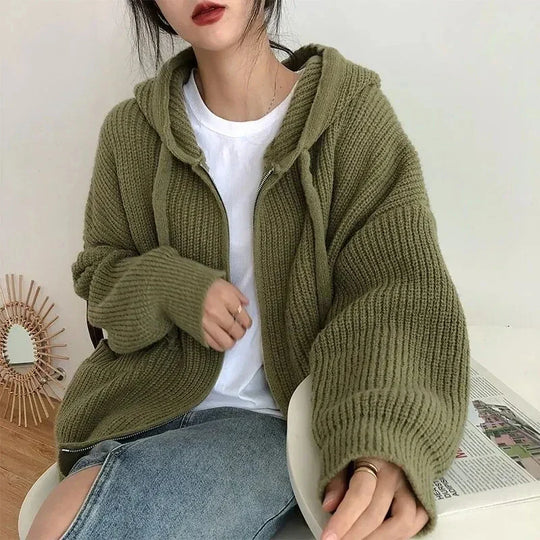 EB | Oversized Strick Damenpullover mit Reißverschluss