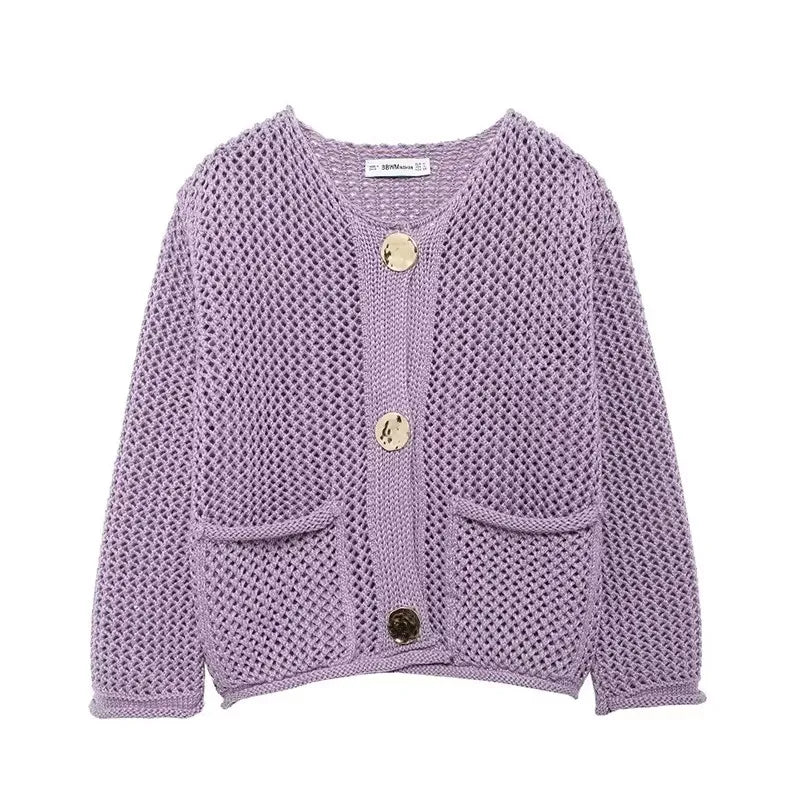 EB | Mesh Strick Strickjacke mit Fronttaschen