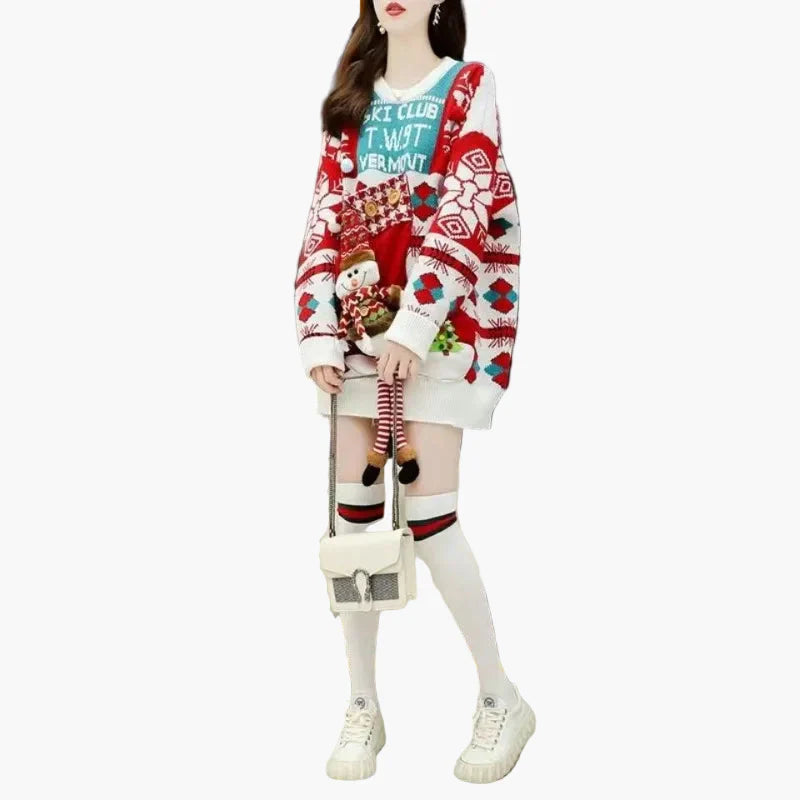 EB | Weihnachtspullover Ugly Christmas Sweater mit 3D Schneemann und Wintermotiv - Lustiger Feiertagspullover für Partys