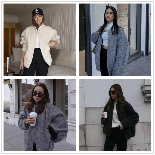 EB | Bomberjacke - Oversized Fit - Weiches Fleece - Druckknopfverschluss - Taschen