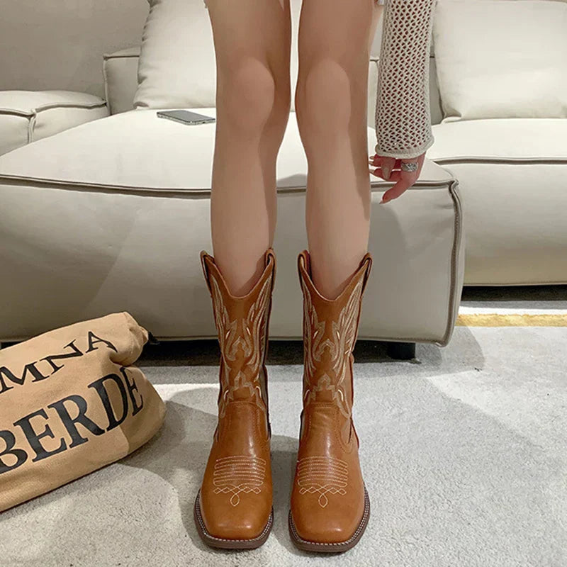 EB | Bestickte Cowboystiefel Aus Leder für Damen