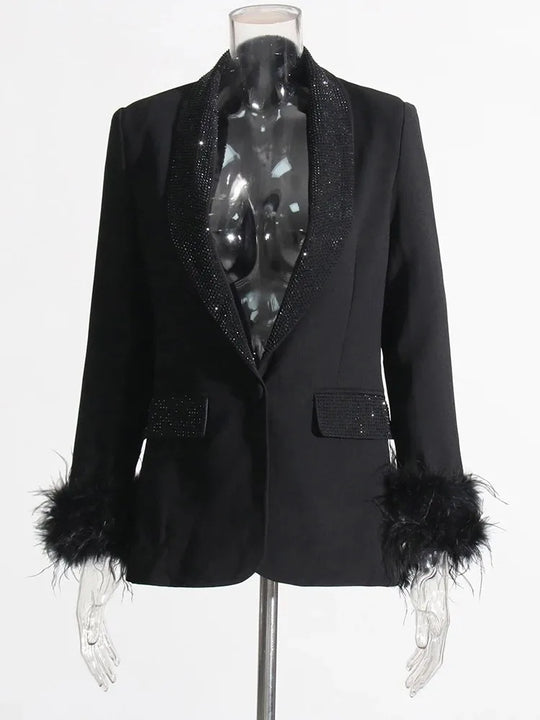 EB | Langarm Patchwork-Blazer mit Rautenmuster