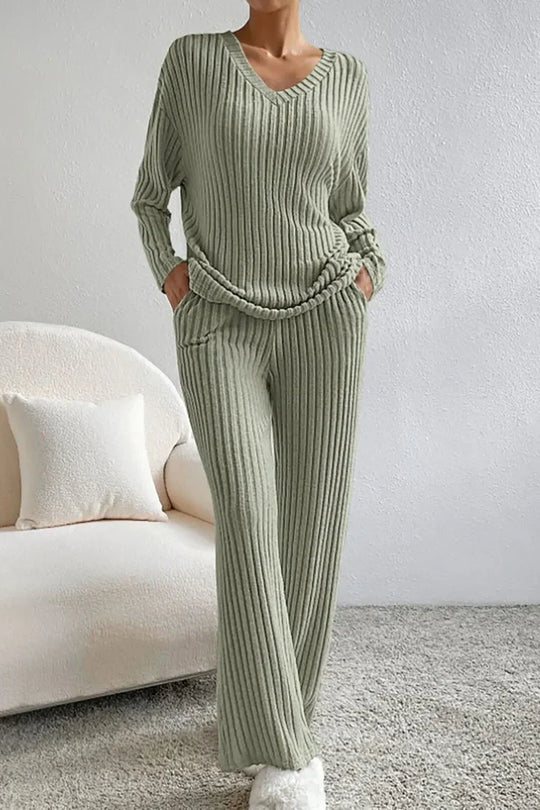 EB | Damen Rippstrick Zwei-Teilen Loungewear Set