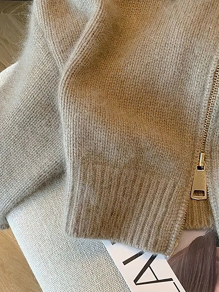 EB | Strickjacke mit Reißverschluss und Elegantem Kragen - Modischer Cropped Cardigan für Alltag und Büro