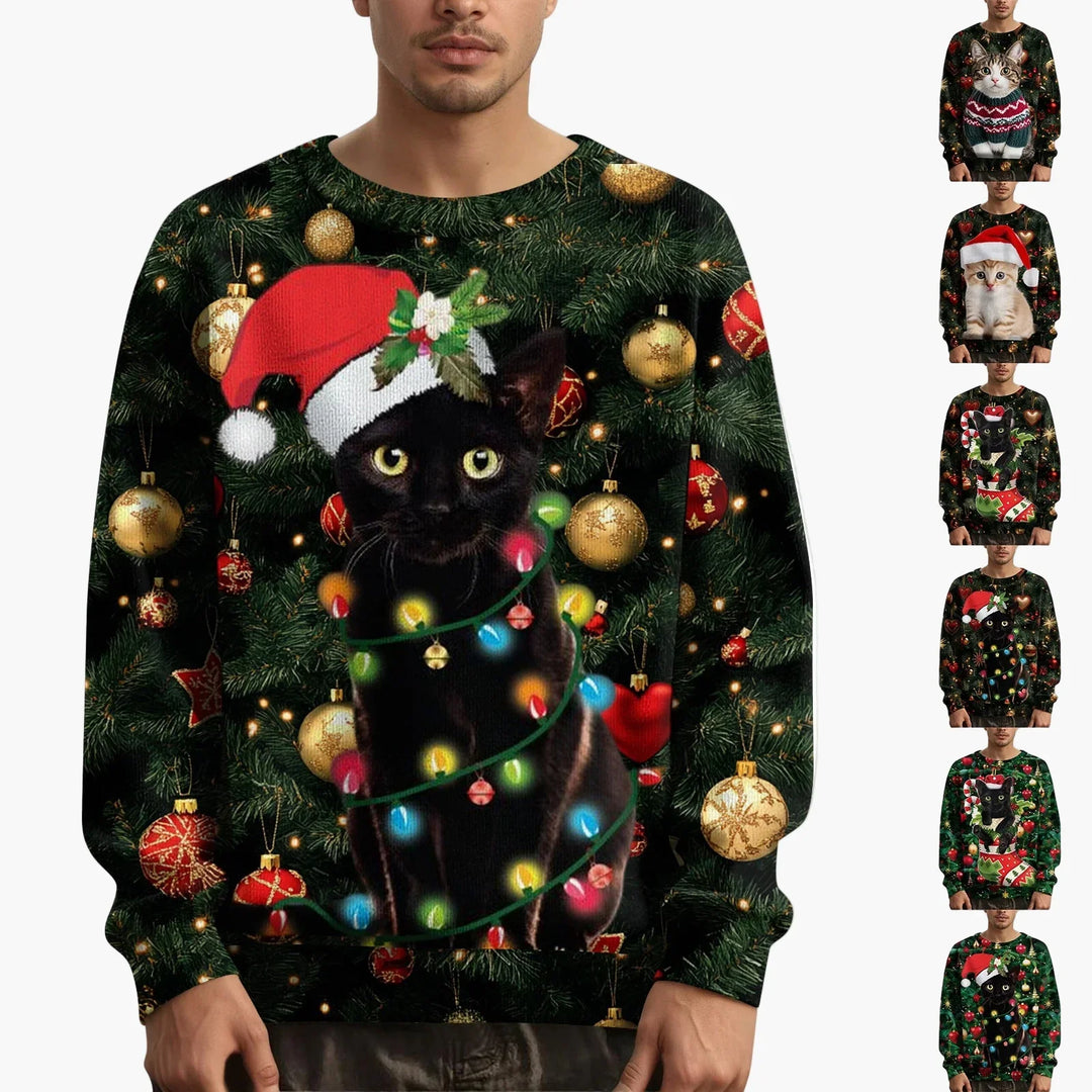 EB | Weihnachtspullover mit Katzenmotiv und Festlichem Design - Lustiger Weihnachtssweater für Weihnachten und Winter