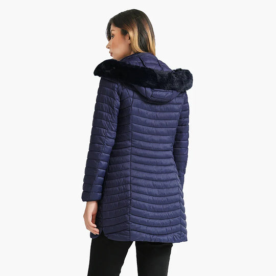 EB | Slim Fit Winter Puffer Jacke mit Pelzkapuze