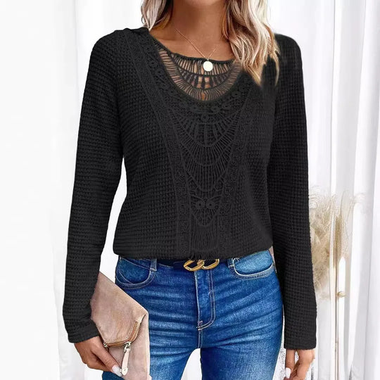 EB | Bluse mit Spitze Strukturiertes Strick Elegant und Boheme