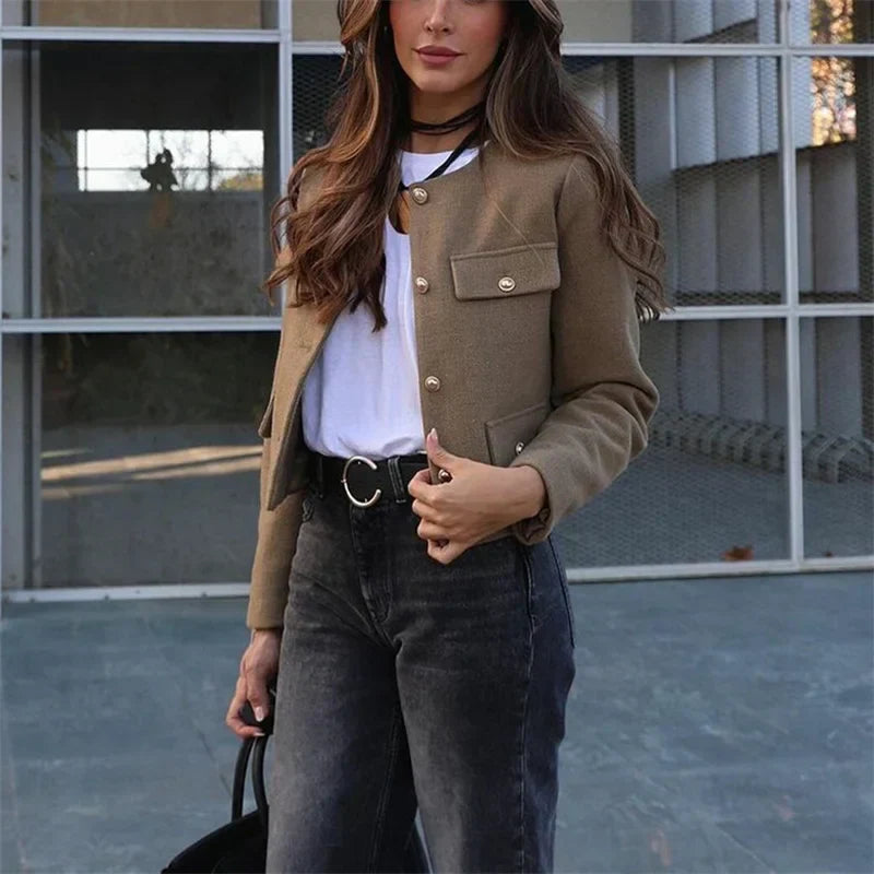 EB | Elegante Bouclé-jacke Goldknöpfe und Taschen Klassischer Stil