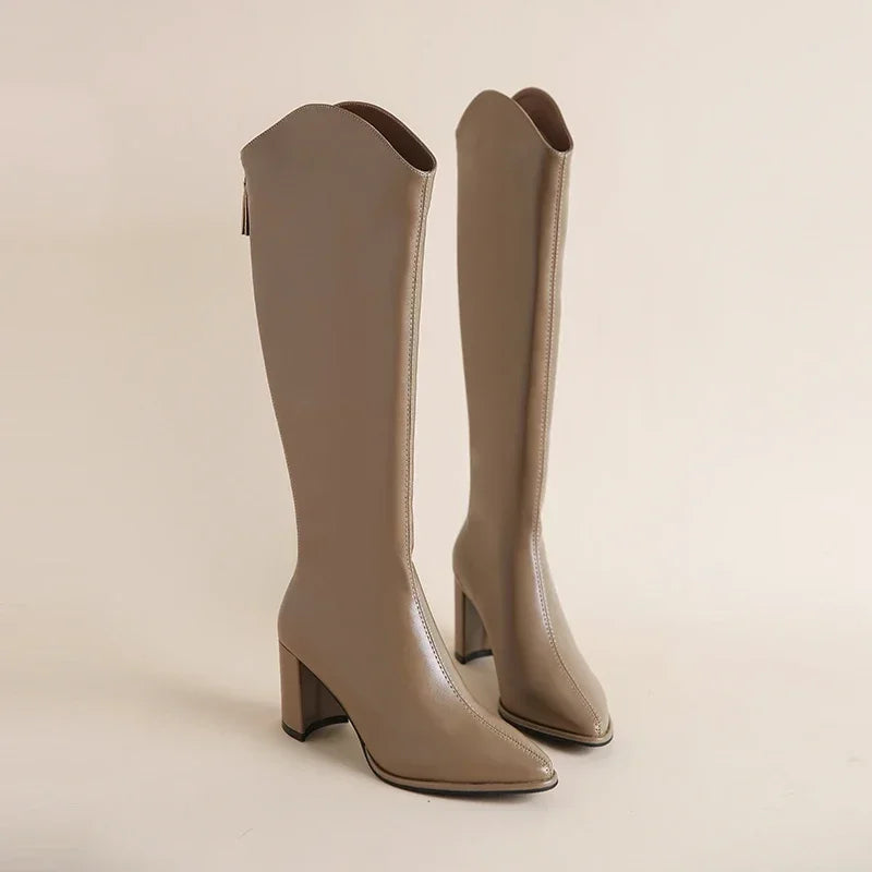EB | Kniehohe Stiefel mit Dicken Hohen Absätzen