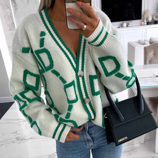 EB | Strickcardigan mit Grafischem Muster Knopfverschluss Trendiger Look