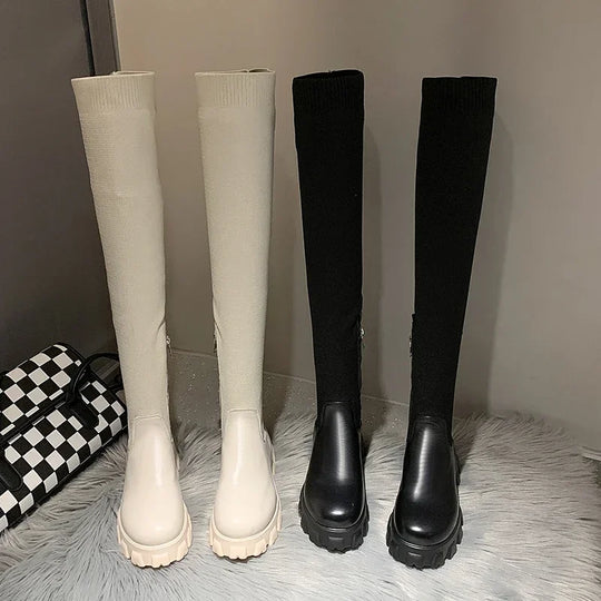 EB | Stricken Überknie Rundzehen Winterstiefel