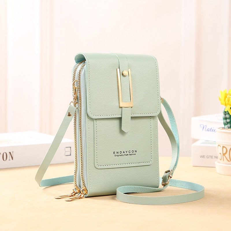 EB | Leder Smartphone Clutch Damen Handtasche mit Touchscreen-Fenster