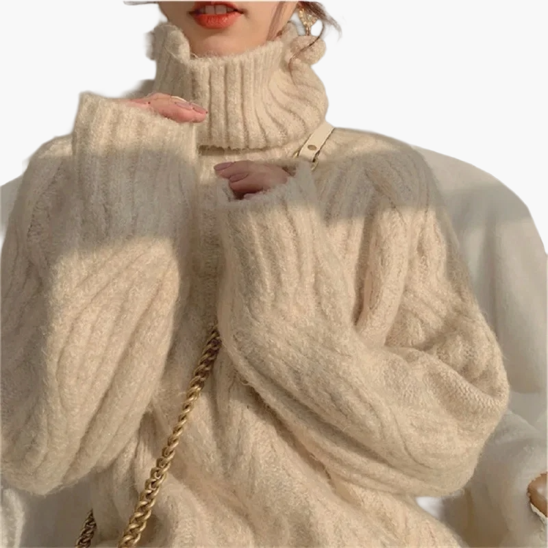 EB | Strickpullover Im Koreanischen Stil mit Lockerem Schnitt und Rollkragen - Modischer Herbst- und Winterpullover
