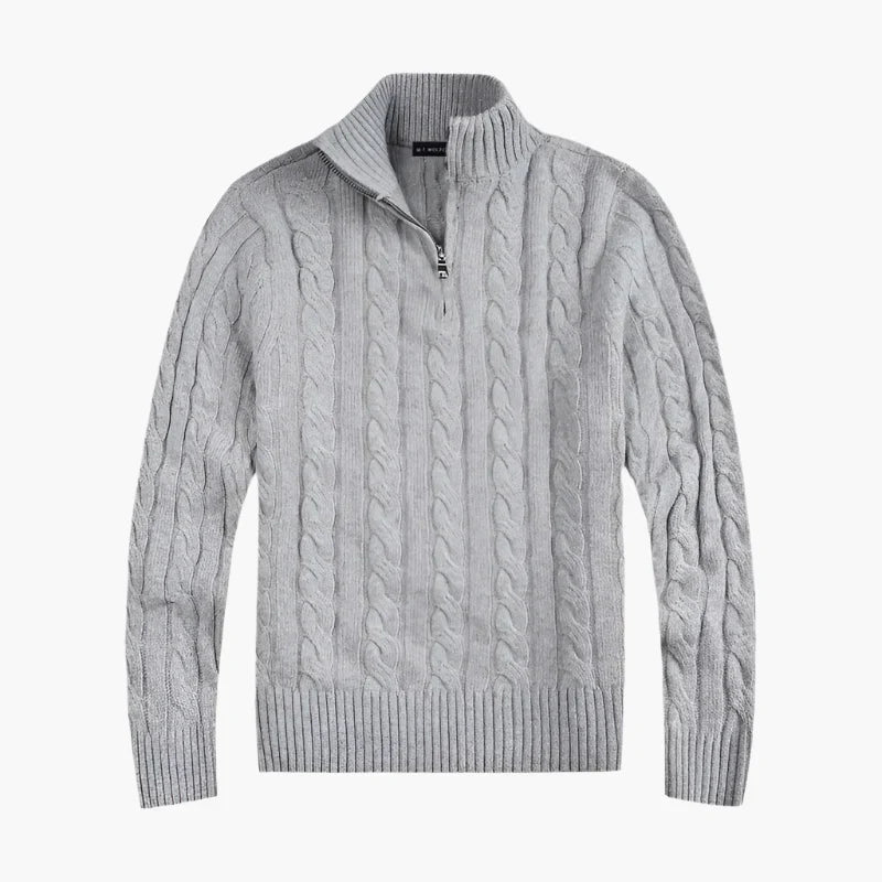 EB | Pullover mit Zopfmuster und Halbem Reißverschluss - Eleganter Freizeit-Strickpullover