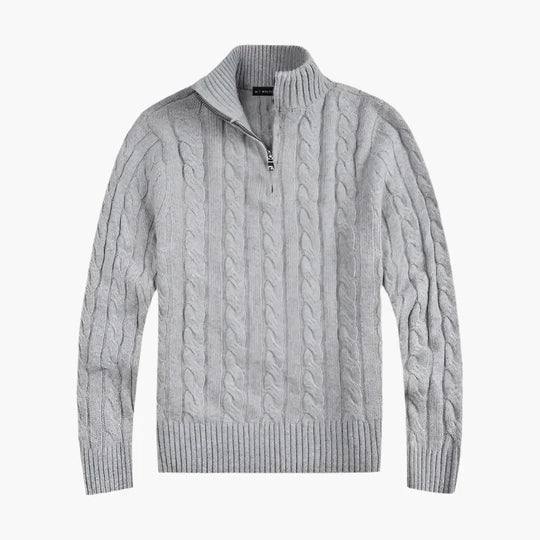 EB | Pullover mit Zopfmuster und Halbem Reißverschluss - Eleganter Freizeit-Strickpullover