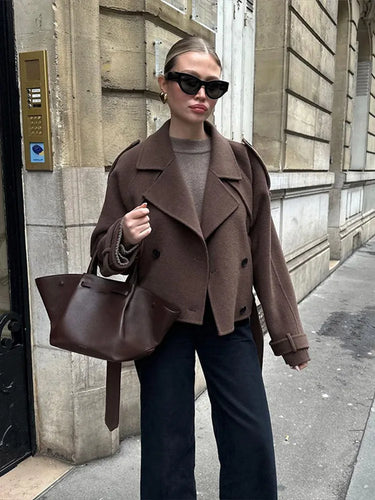 EB | Peacoat Mantel - Wolle - Doppelreihig - Kurzes Modell - Große Revers - Figurnah