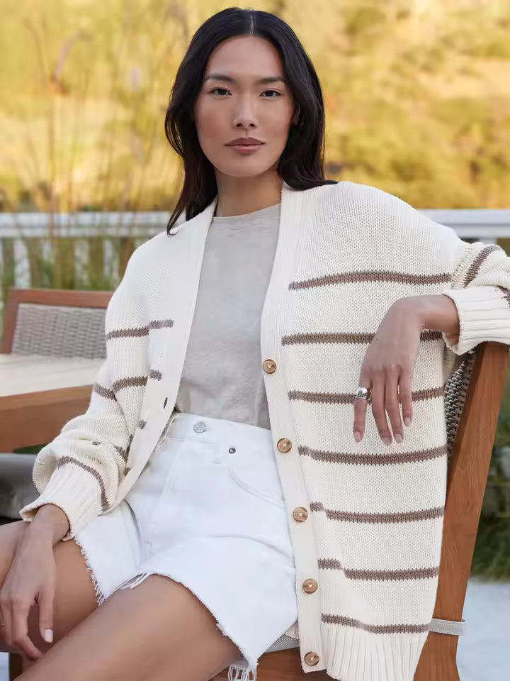 EB | Übergröße Damen Cardigan mit Streifen und Knöpfen