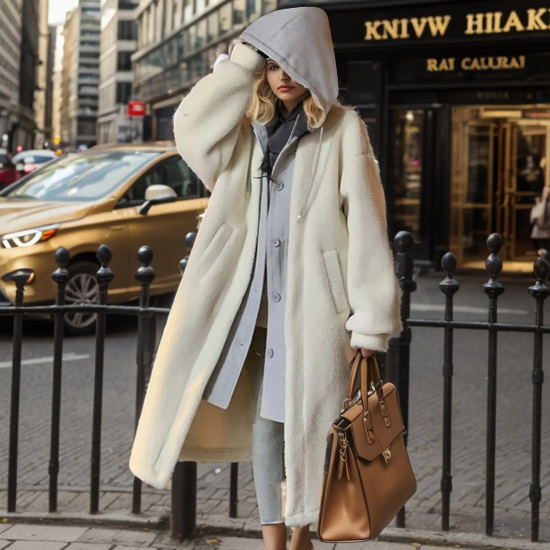 EB | Lange Hoodie-jacke Teddy-material Warm und Trendy