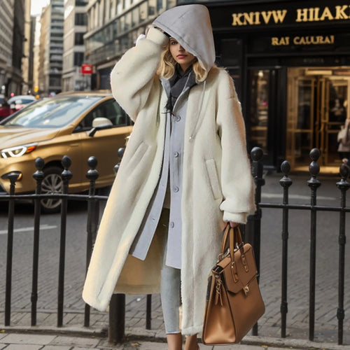 EB | Lange Hoodie-jacke Teddy-material Warm und Trendy