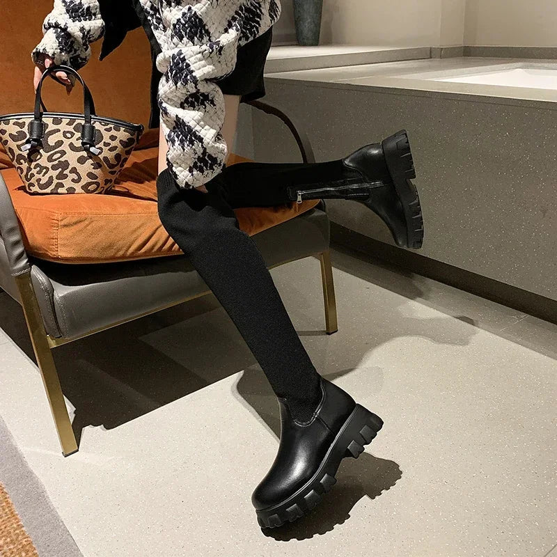 EB | Stricken Überknie Rundzehen Winterstiefel