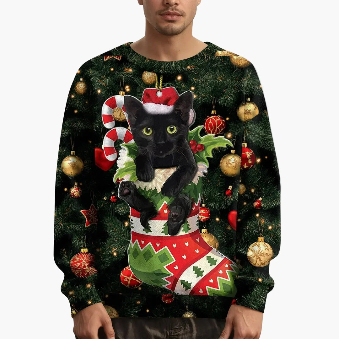 EB | Weihnachtspullover mit Katzenmotiv und Festlichem Design - Lustiger Weihnachtssweater für Weihnachten und Winter