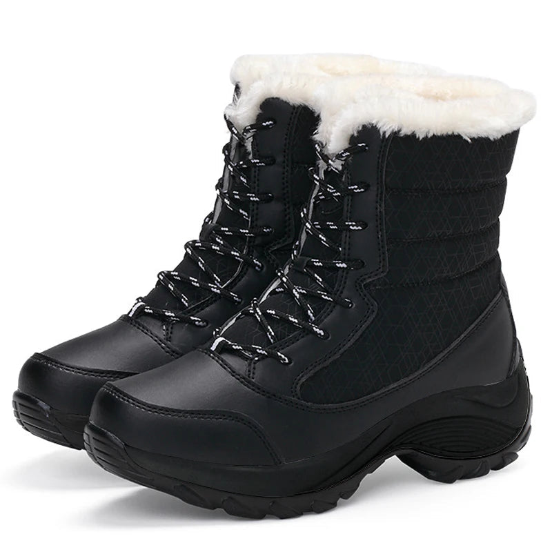 EB | Schnee Boots Knöchelhoch mit Kunstpelz Gefüttert Schnürung Plateausohle Wasserabweisend