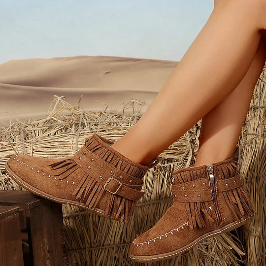 EB | Retro Kunstwildleder Schnalle Cowboy Stiefeletten
