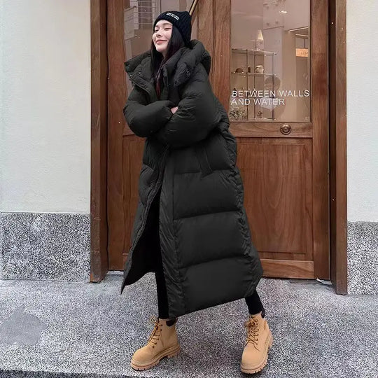 EB | Lange Übergröße Damen Pufferjacke mit Kapuze