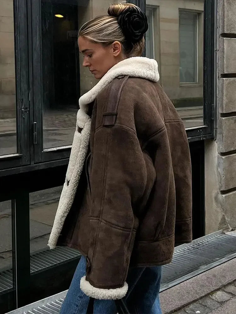 EB | Luxuriöse Pilotenjacke mit Wollfutter Faux Wildleder und Fleece Warm und Stilvoll