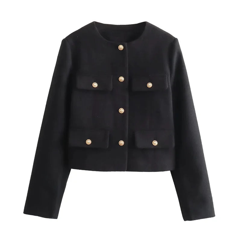 EB | Elegante Bouclé-jacke Goldknöpfe und Taschen Klassischer Stil