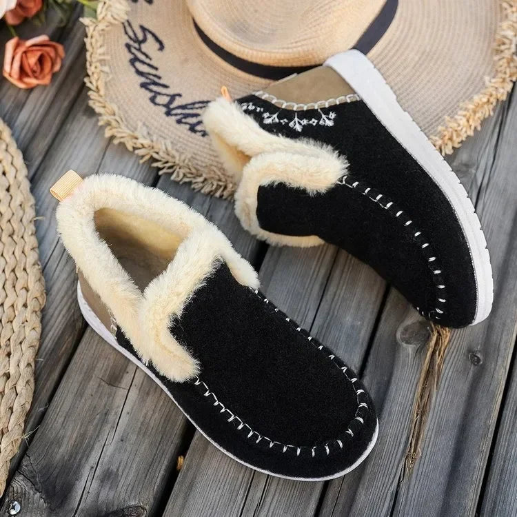 EB | Stiefeletten Kunstfellfutter Filztextur Flache Sohle Lässige Passform