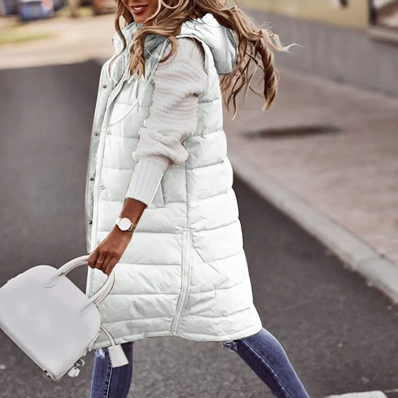 EB | Lange Pufferweste mit Kapuze Polyester Warm, Trendy