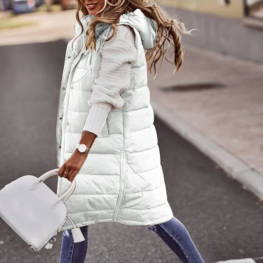 EB | Lange Pufferweste mit Kapuze Polyester Warm, Trendy