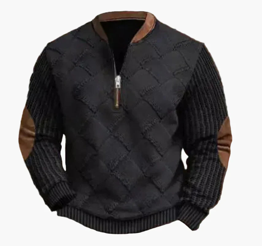 EB | Halbzipper Pullover - Modischer Strick-Look für Herbst und Winter, Warmes Sweatshirt mit Stehkragen und Ellbogen-Patches, Freizeit & Alltag