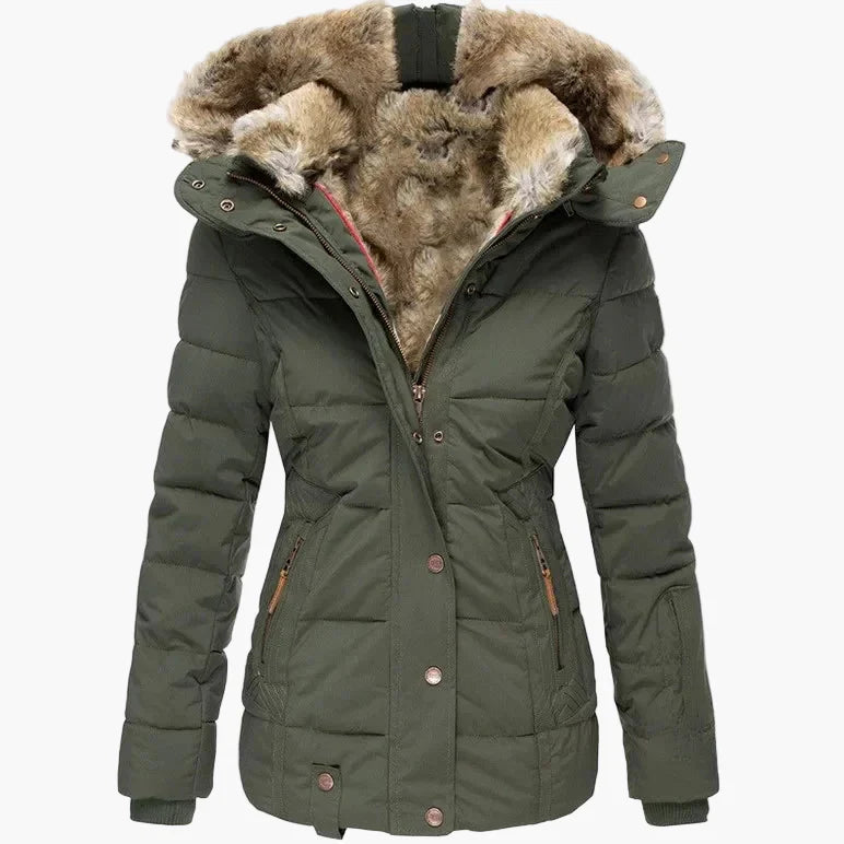 EB | Winter Steppjacke mit Kapuze und Kunstfell - Modische Figurbetonung, Ideal für Kalte Tage