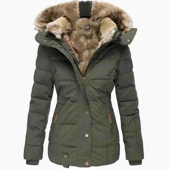 EB | Winter Steppjacke mit Kapuze und Kunstfell - Modische Figurbetonung, Ideal für Kalte Tage